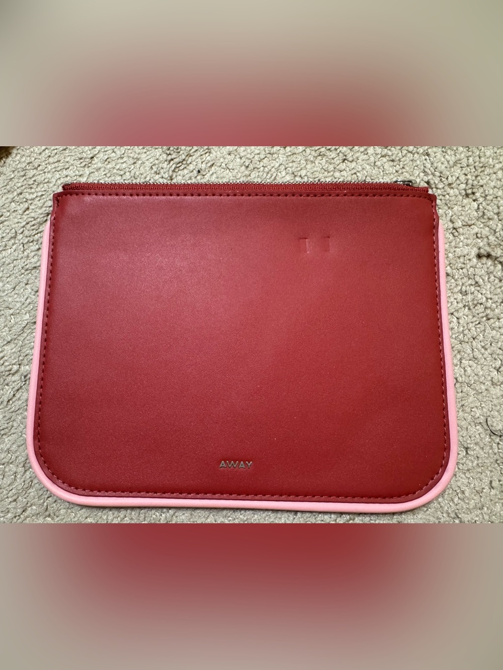 AWAY Red Leather Cosmetic Pouch in Red with Pink Trim